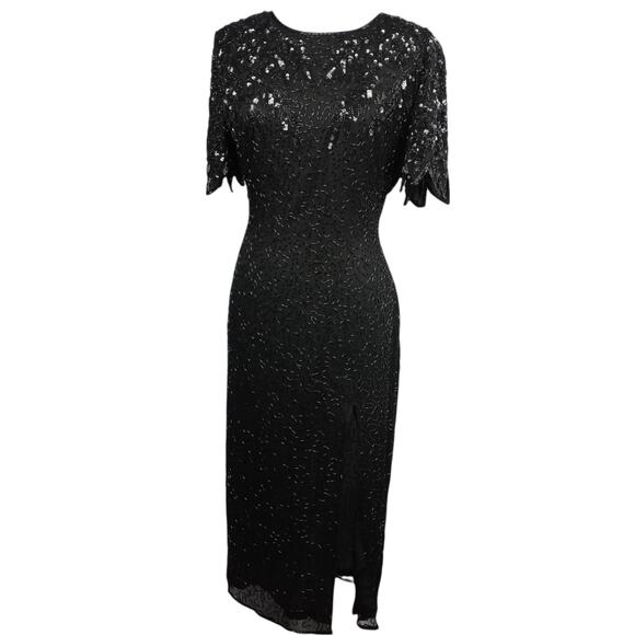 CHAMP ELLYSE Open Back Hand Beaded Silk Gown 6 Elegant EventWear Coquette - Picture 4 of 10